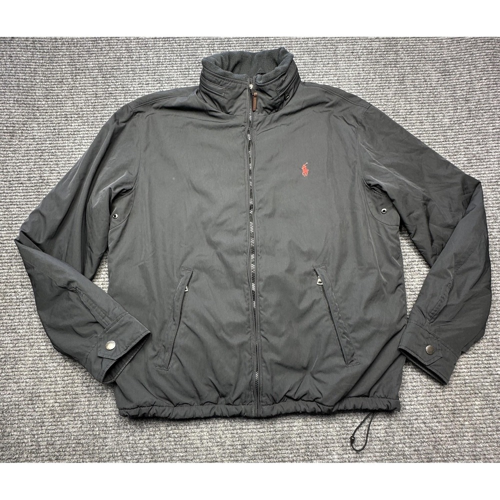 Polo Ralph Lauren Jacket Mens Large Black Hooded Microfiber Lined Coat